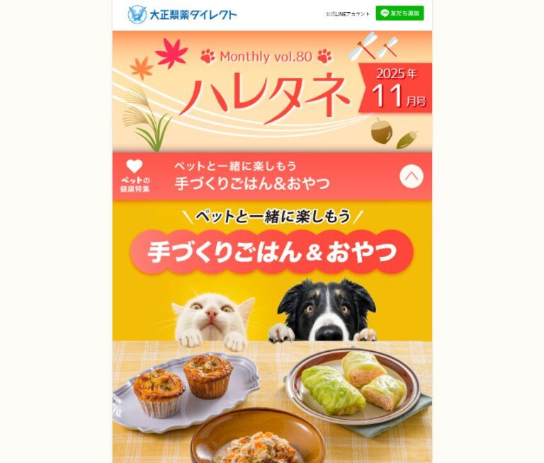 【大正製薬】『ハレタネ』2025年11月号 ペットの健康特集 レシピコーナー担当イメージ